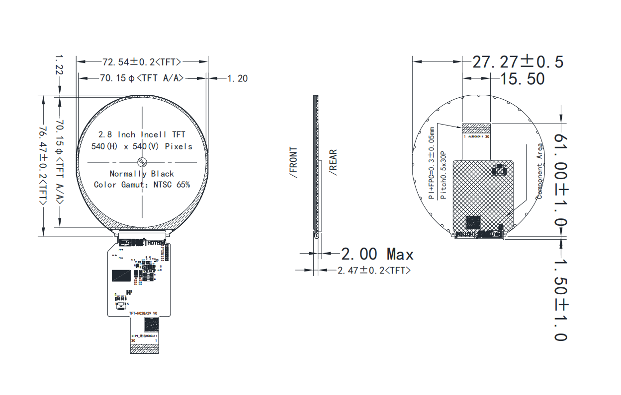 2.8英寸MIPI LCD圆形显示AXS15260D